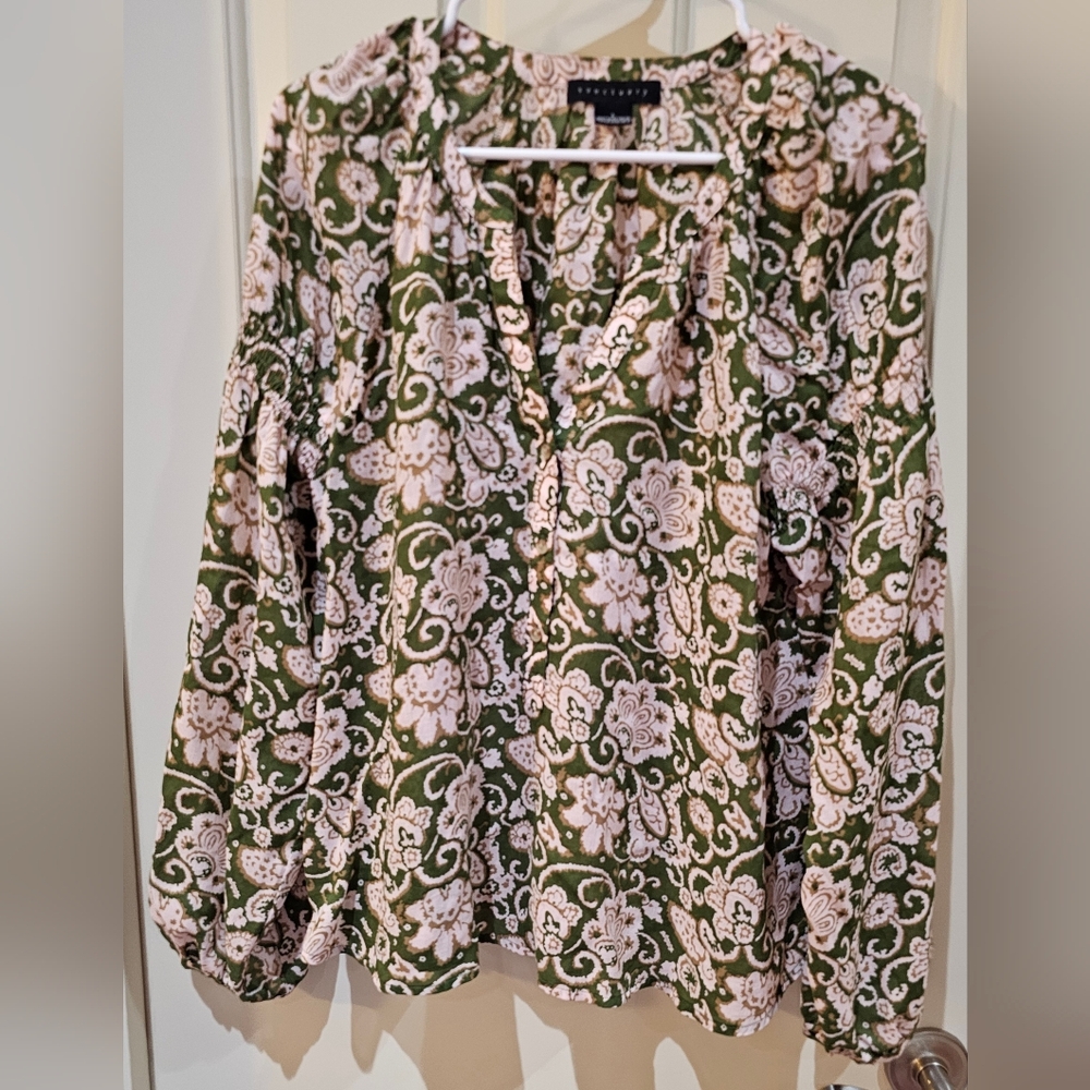 Floral Green and Cream Blouse